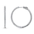 Front view of CZ Medium Inside-Out Hoop Earrings in Sterling Silver 1.4 inch, Rhodium Plated