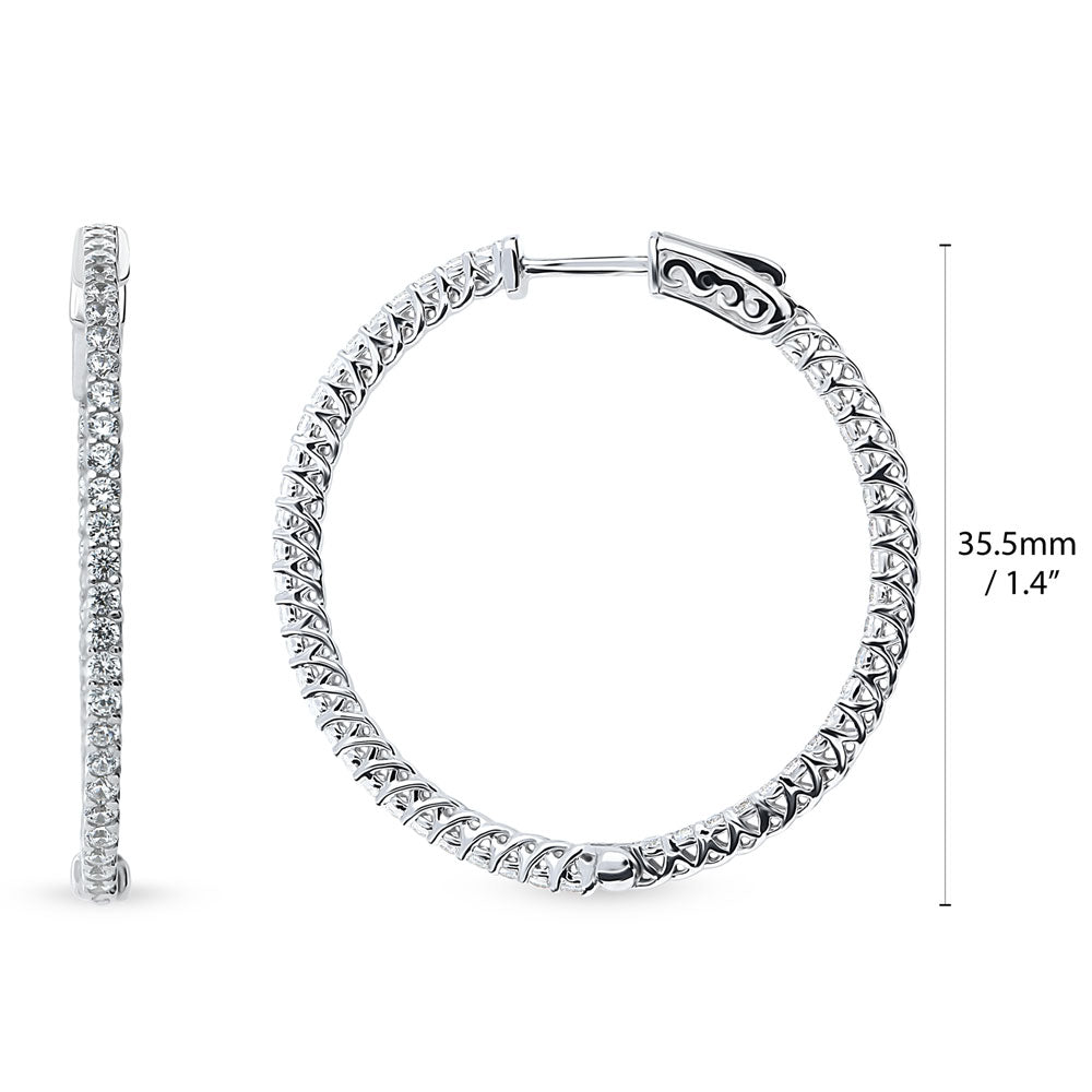 Angle view of CZ Medium Inside-Out Hoop Earrings in Sterling Silver 1.4 inch, Rhodium Plated