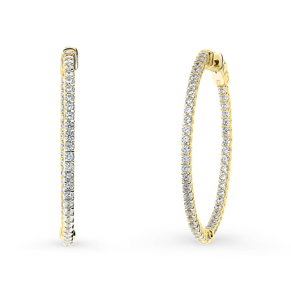 Front view of CZ Medium Inside-Out Hoop Earrings in Sterling Silver 1.4 inch, Yellow Gold Flashed