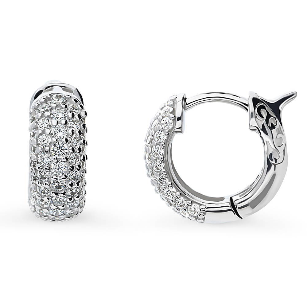 Front view of Dome CZ Huggie Earrings in Sterling Silver, 2 Pairs, 8 of 13