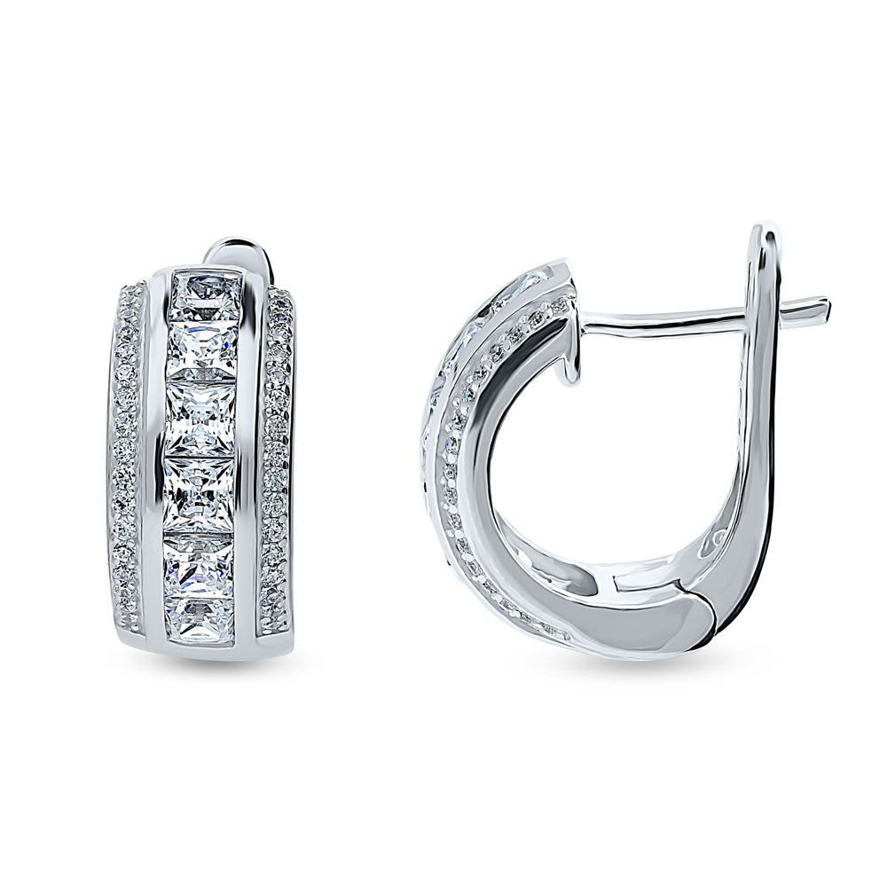 Dome CZ Medium Huggie Earrings in Sterling Silver 0.66 inch, 3 of 8