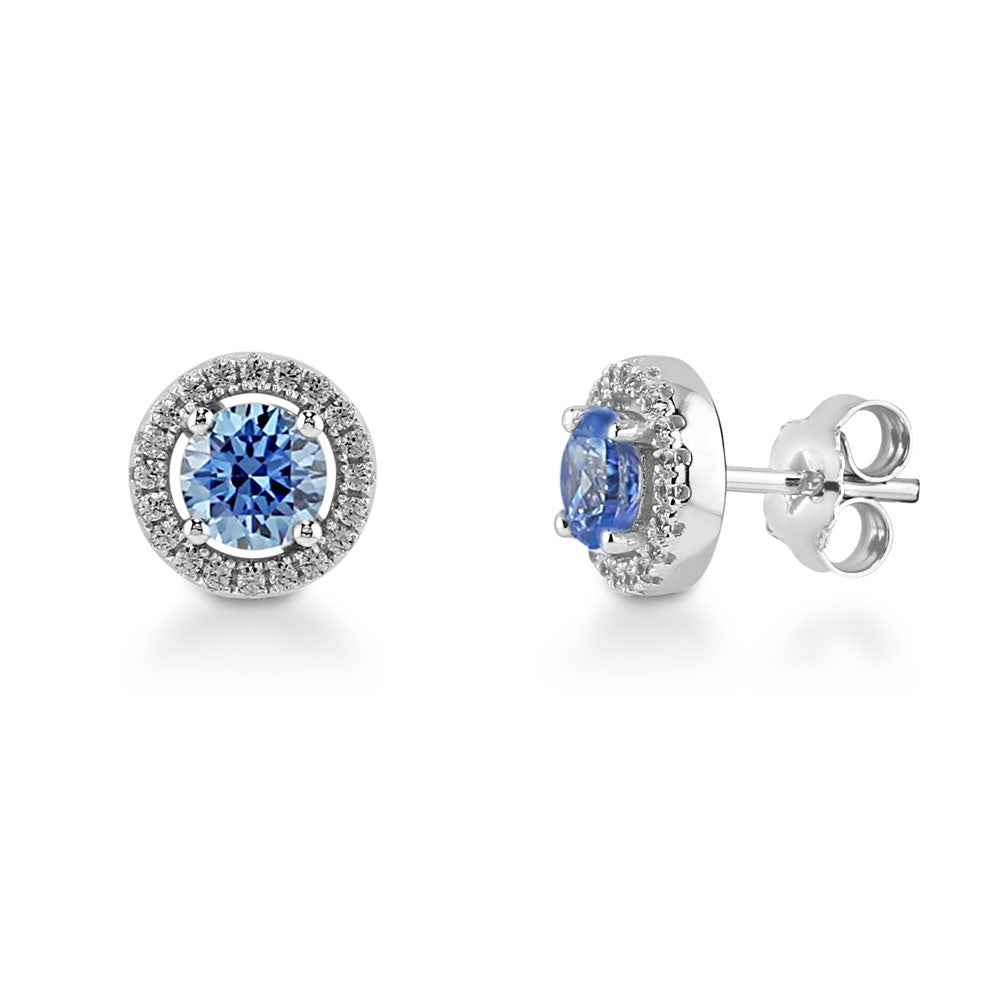 Halo CZ Stud Earrings in Sterling Silver, 1 of 9