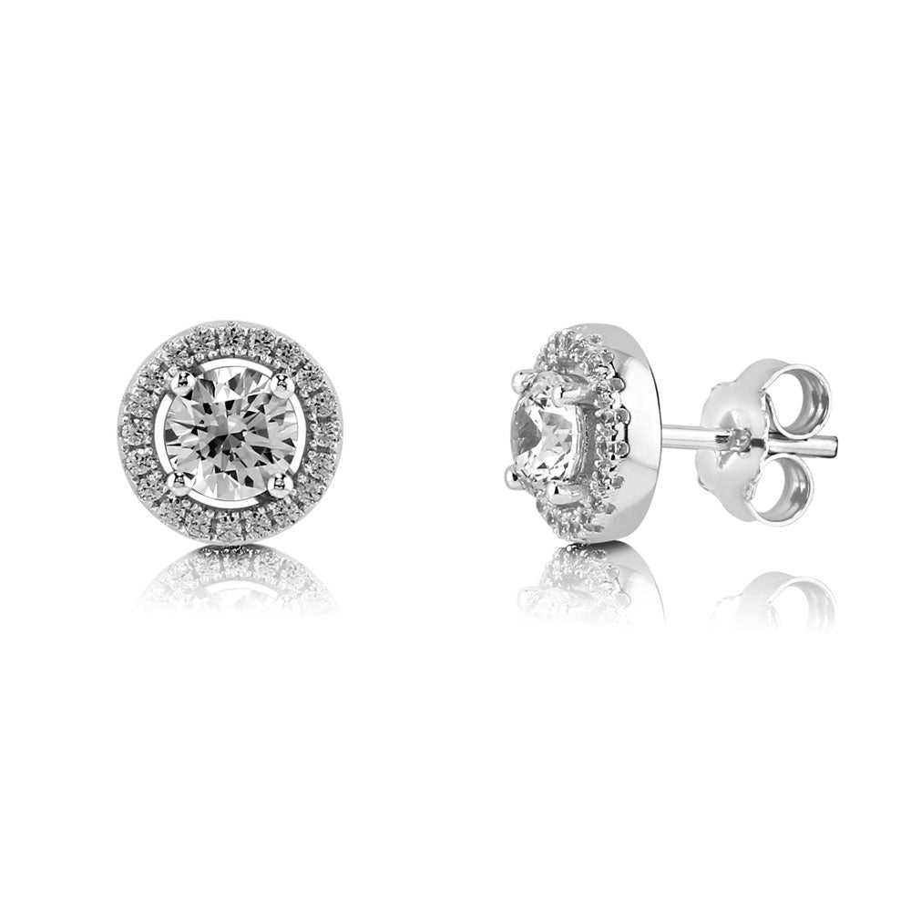 Halo CZ Stud Earrings in Sterling Silver, 4 of 9