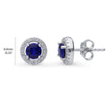 Front view of Halo CZ Stud Earrings in Sterling Silver, Sapphire Color