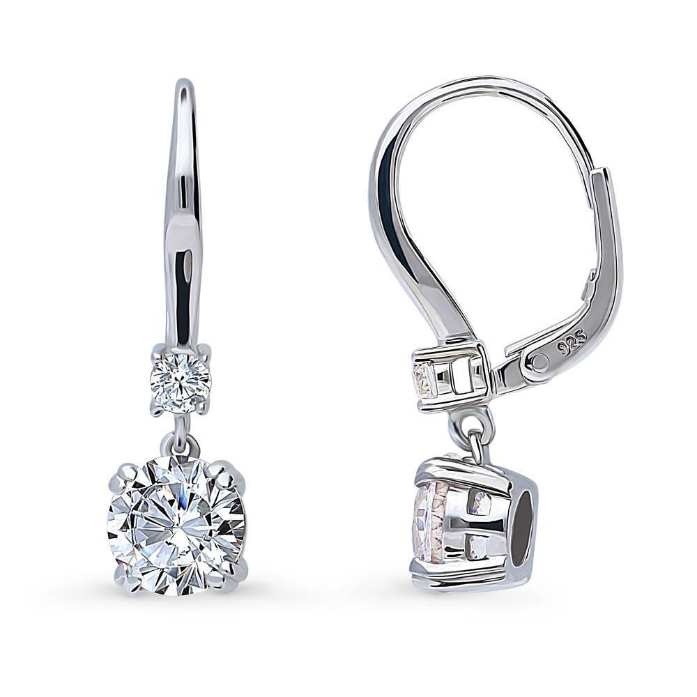 Front view of Solitaire CZ Leverback Earrings in Sterling Silver, 7mm