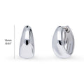 Front view of Oval Dome Medium Huggie Earrings in Sterling Silver 0.63 inch, Rhodium Plated