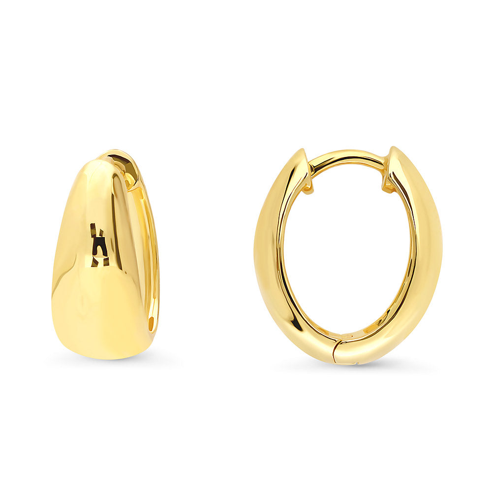 Oval Dome Medium Huggie Earrings in Sterling Silver 0.63 inch, Yellow Gold Flashed