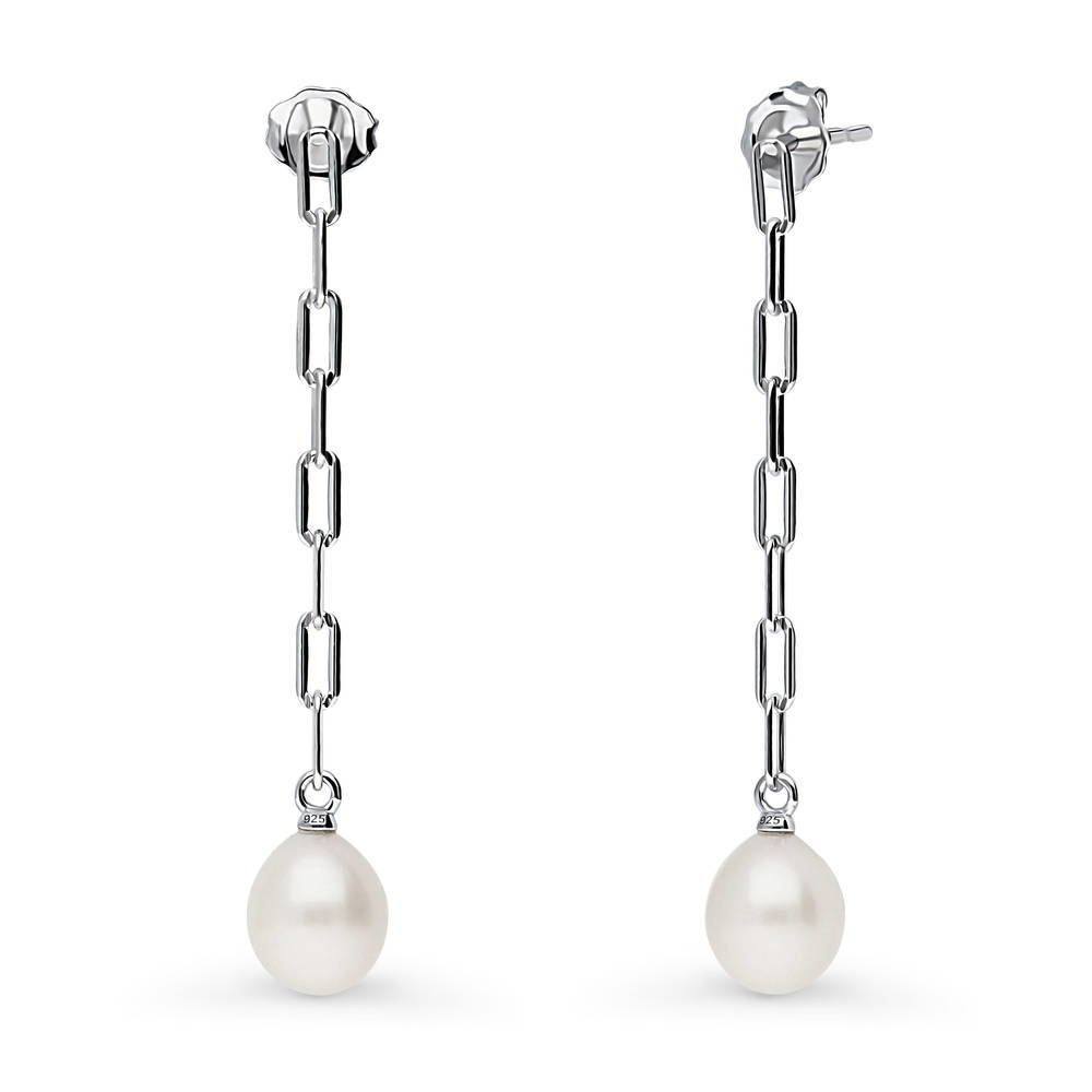 Solitaire Oval Cultured Pearl Earrings in Sterling Silver, 3 of 8