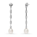 Solitaire Oval Cultured Pearl Earrings in Sterling Silver, Rhodium Plated