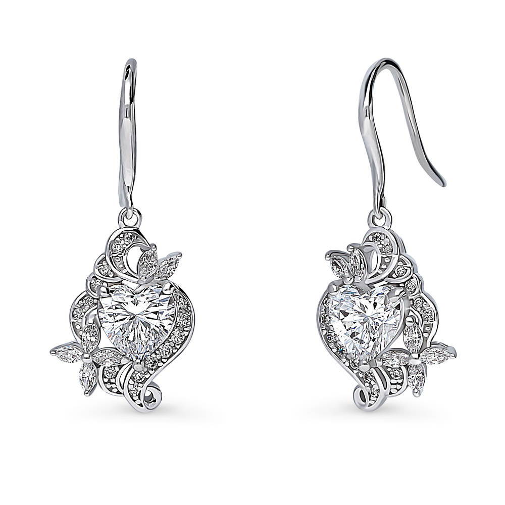 Heart Flower CZ Necklace and Earrings in Sterling Silver, 5 of 20