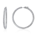 Front view of CZ Large Inside-Out Hoop Earrings in Sterling Silver 1.9 inch, Rhodium Plated