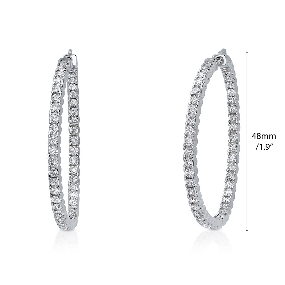 Angle view of CZ Large Inside-Out Hoop Earrings in Sterling Silver 1.9 inch, Rhodium Plated