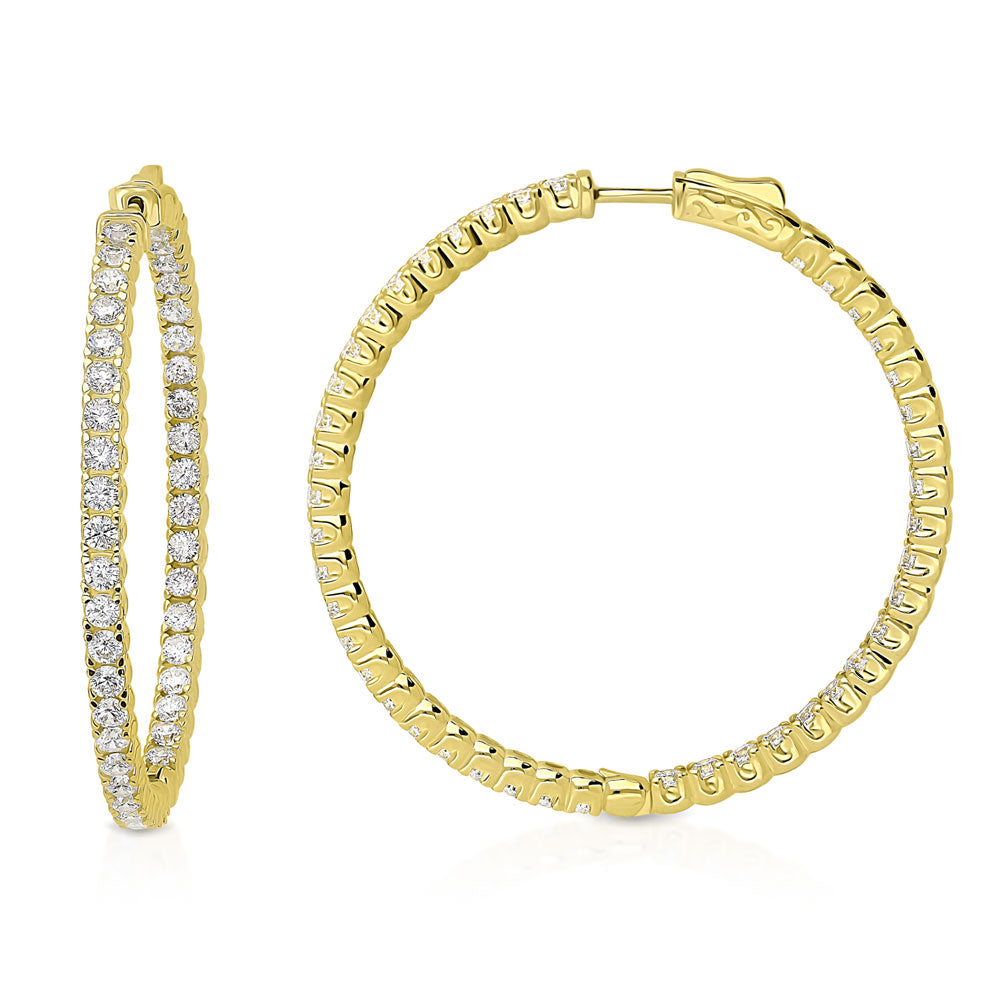 Front view of CZ Large Inside-Out Hoop Earrings in Sterling Silver 1.9 inch, Yellow Gold Flashed