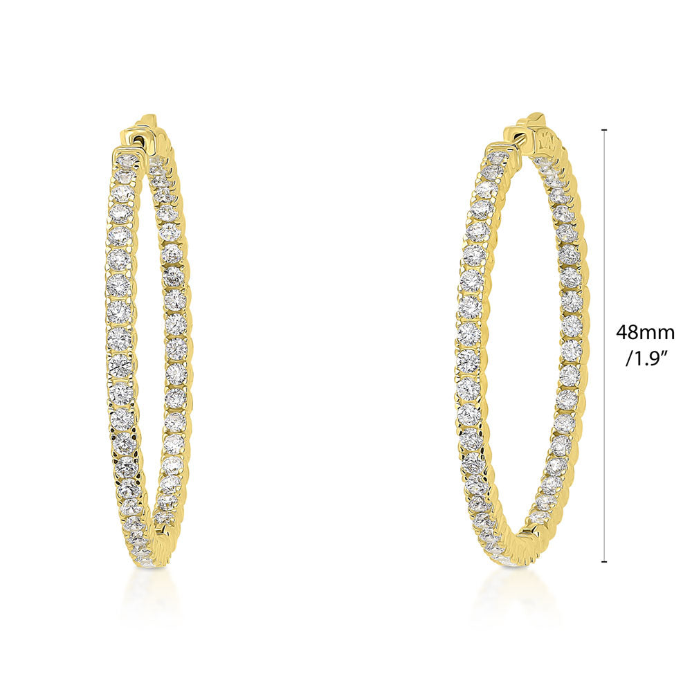 Angle view of CZ Large Inside-Out Hoop Earrings in Sterling Silver 1.9 inch, Yellow Gold Flashed