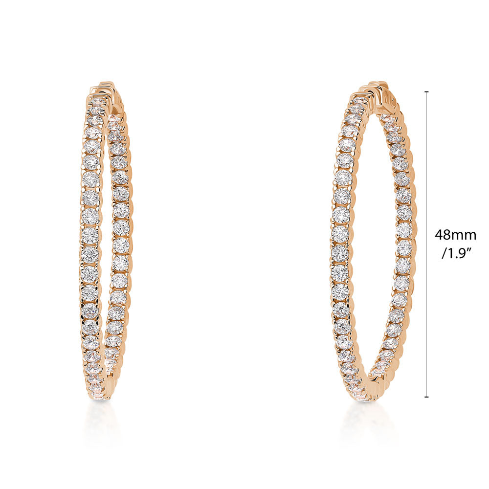 Angle view of CZ Large Inside-Out Hoop Earrings in Sterling Silver 1.9 inch, Rose Gold Flashed