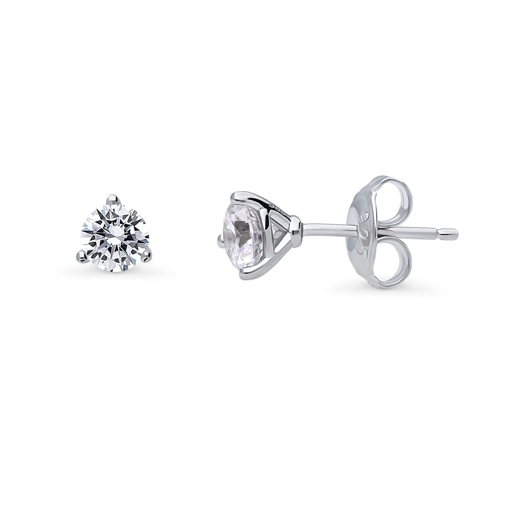 Solitaire CZ Stud Earrings in Sterling Silver, 5mm