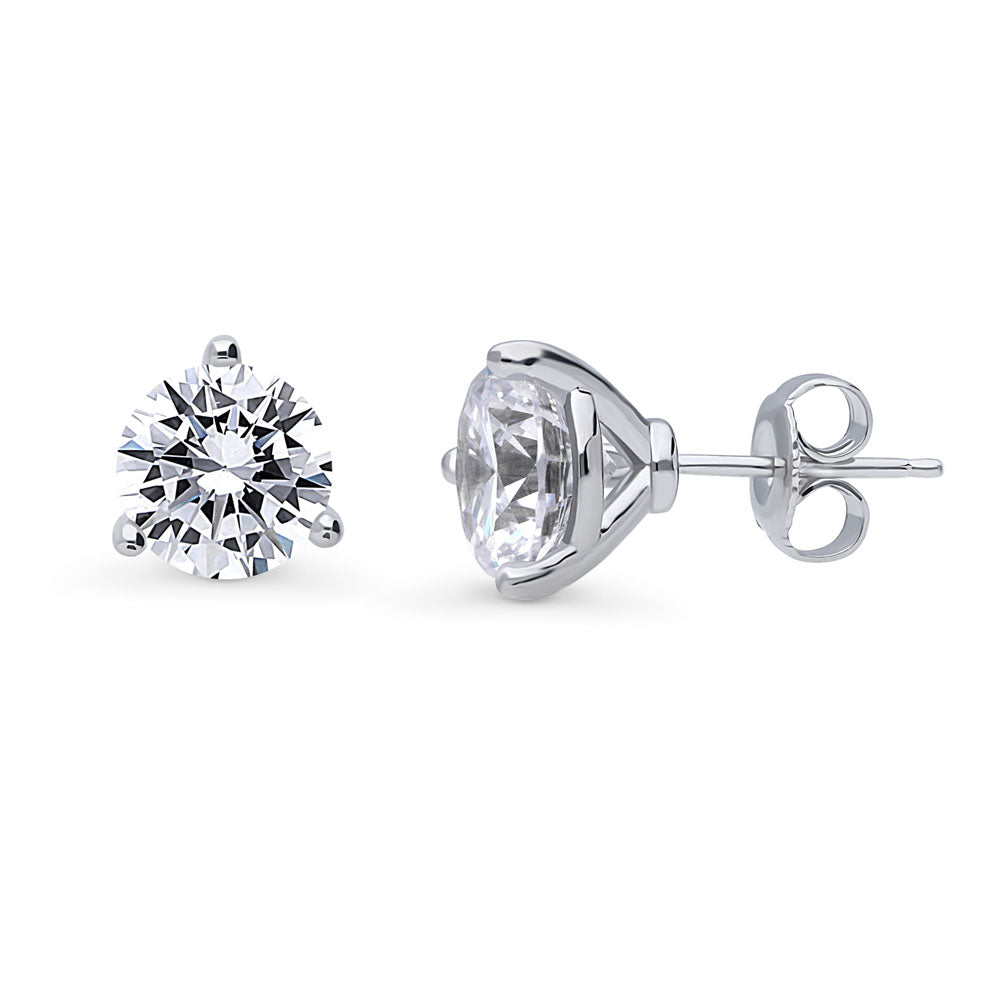 Solitaire CZ Stud Earrings in Sterling Silver, 9mm