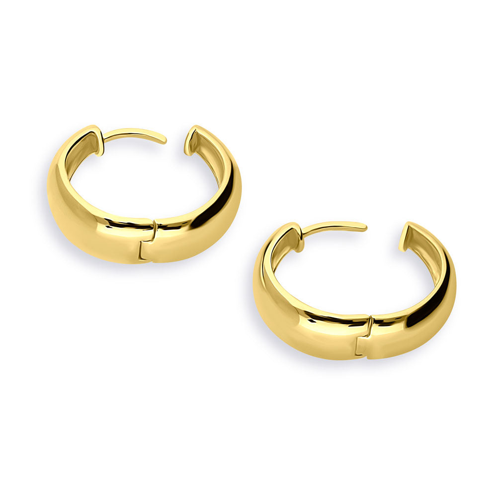 Angle view of Dome Hoop Earrings in Gold Flashed Sterling Silver, 2 Pairs, 12 of 19