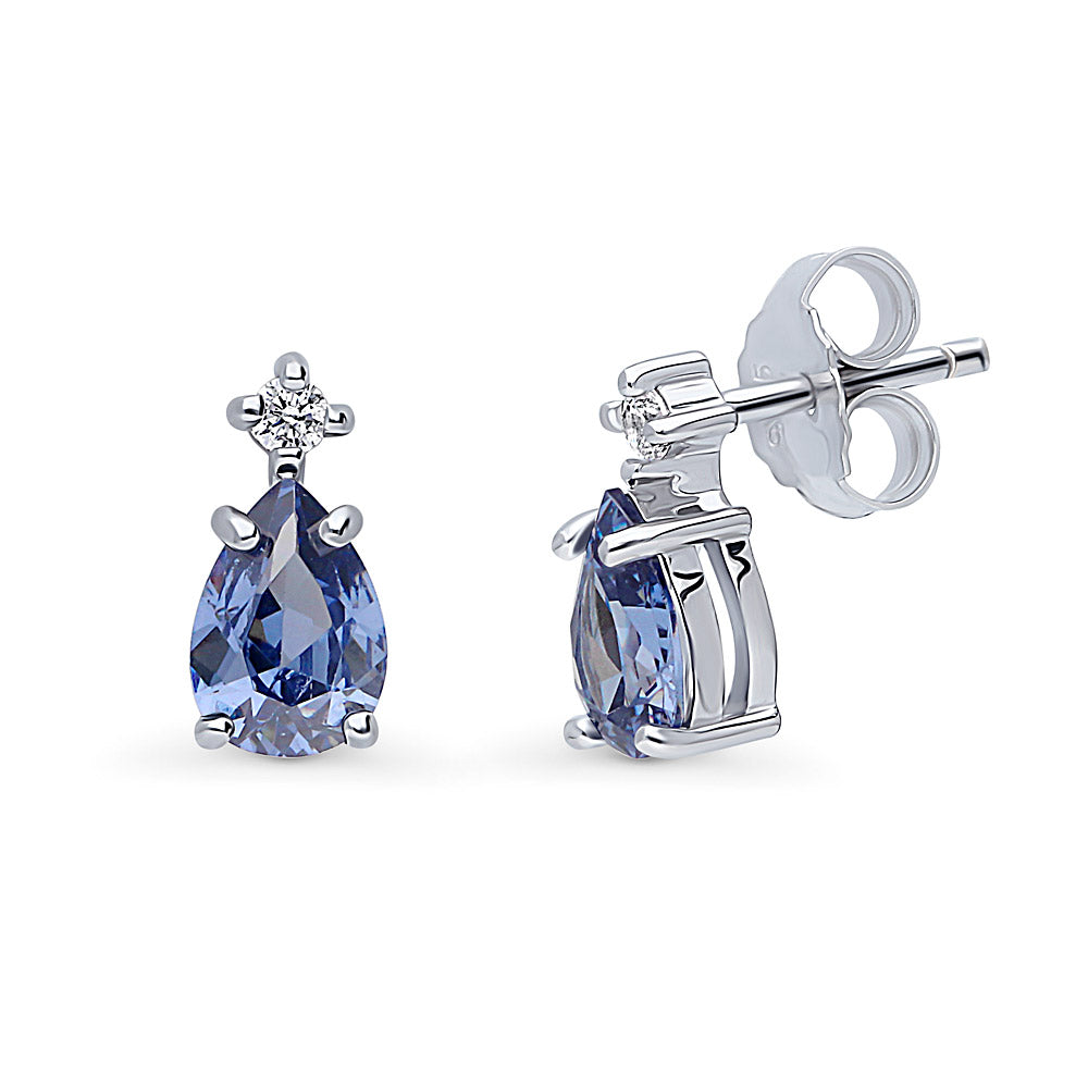 Solitaire 2-Stone Pear Stud Earrings in Sterling Silver 1.4ct, Tanzanite Color