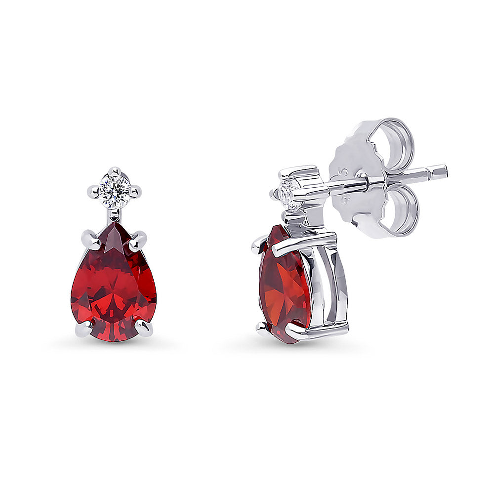 Solitaire 2-Stone Pear Stud Earrings in Sterling Silver 1.4ct, Garnet Color