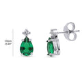 Front view of Solitaire 2-Stone Pear Stud Earrings in Sterling Silver 1.4ct, Green Color