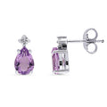 Solitaire 2-Stone Pear Stud Earrings in Sterling Silver 1.4ct, Purple Color