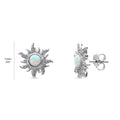 Front view of Sun Sunburst Simulated Opal CZ Set in Sterling Silver, Rhodium Plated