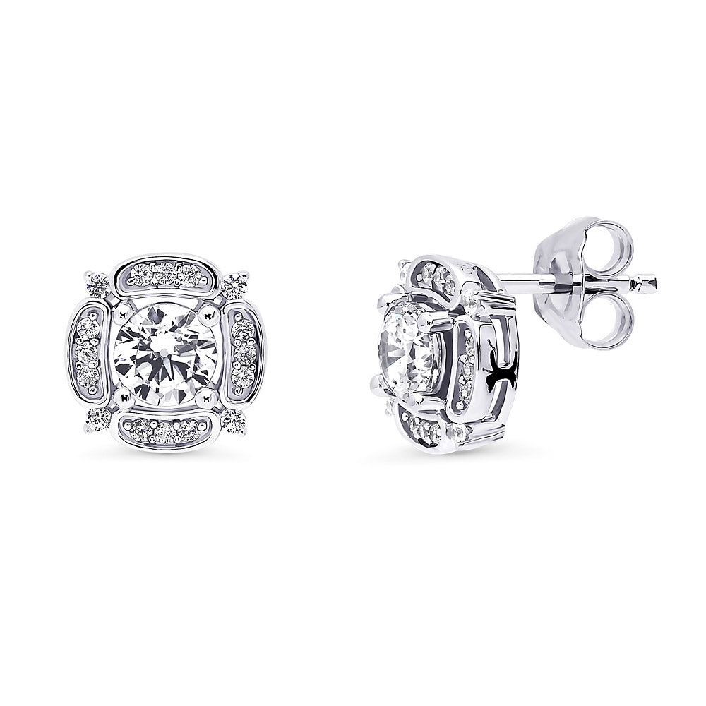 Flower Halo CZ Stud Earrings in Sterling Silver, 5 of 18