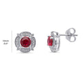 Front view of Flower Halo CZ Stud Earrings in Sterling Silver, Garnet Color