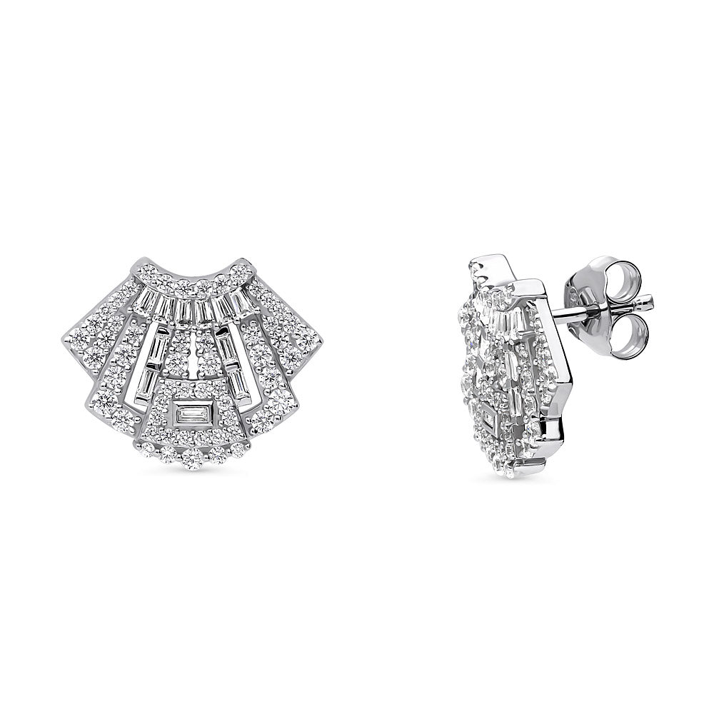 Art Deco CZ Stud Earrings in Sterling Silver, 1 of 5