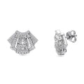 Art Deco CZ Stud Earrings in Sterling Silver, Clear Color