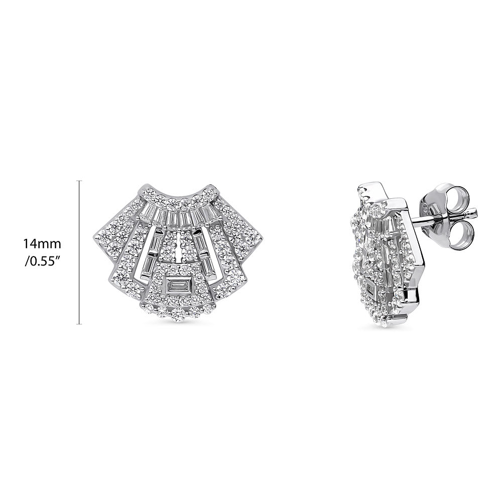 Front view of Art Deco CZ Stud Earrings in Sterling Silver, 3 of 5