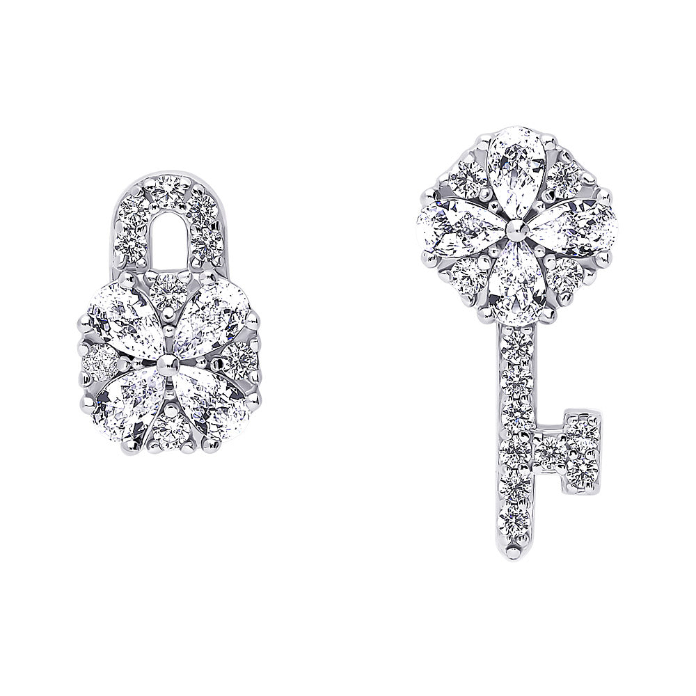 Key Lock CZ Stud Earrings in Sterling Silver, 1 of 10