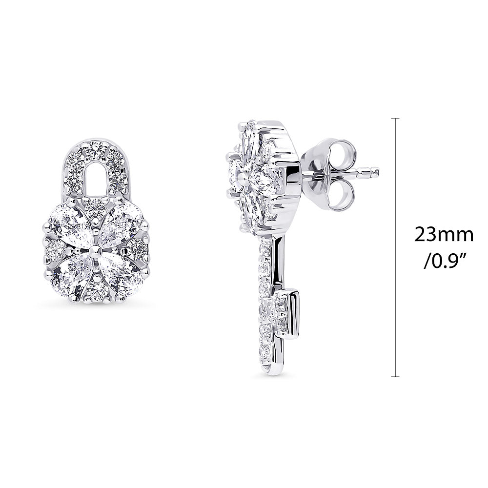 Front view of Key Lock CZ Stud Earrings in Sterling Silver, 3 of 10