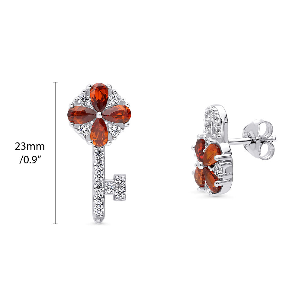 Front view of Key Lock CZ Stud Earrings in Sterling Silver, 4 of 10