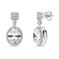 Halo Clover Oval CZ Earrings in Sterling Silver, Clear Color