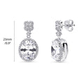 Front view of Halo Clover Oval CZ Earrings in Sterling Silver, Clear Color