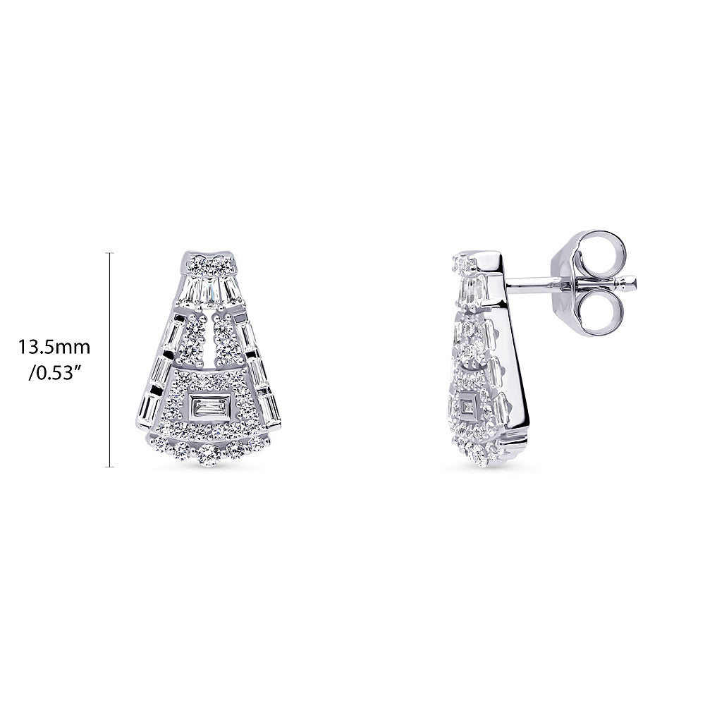 Front view of Art Deco CZ Stud Earrings in Sterling Silver, 4 of 5