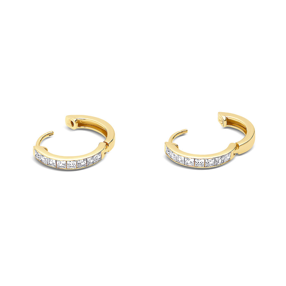 Angle view of CZ Medium Hoop Earrings in Gold Flashed Sterling Silver, 3 of 4