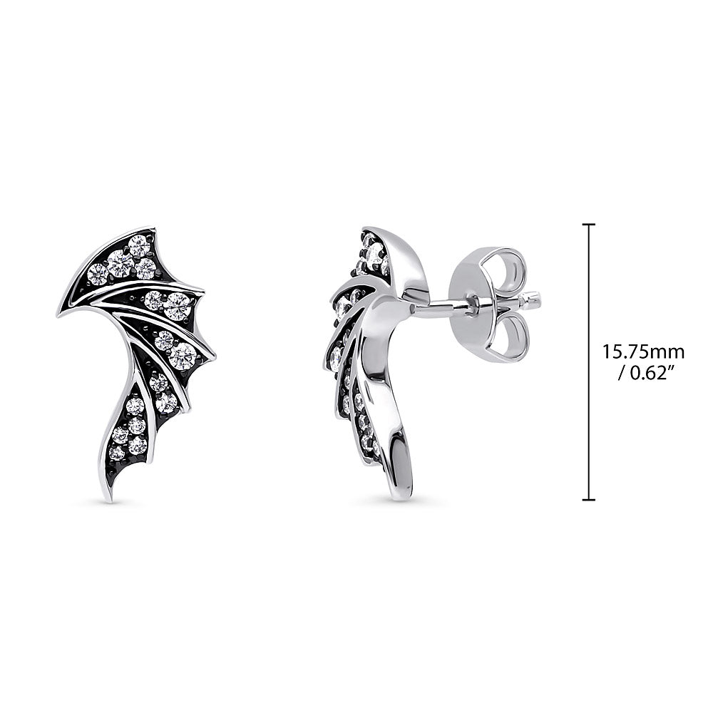 Front view of Angel Wings CZ Stud Earrings in Sterling Silver, 4 of 5