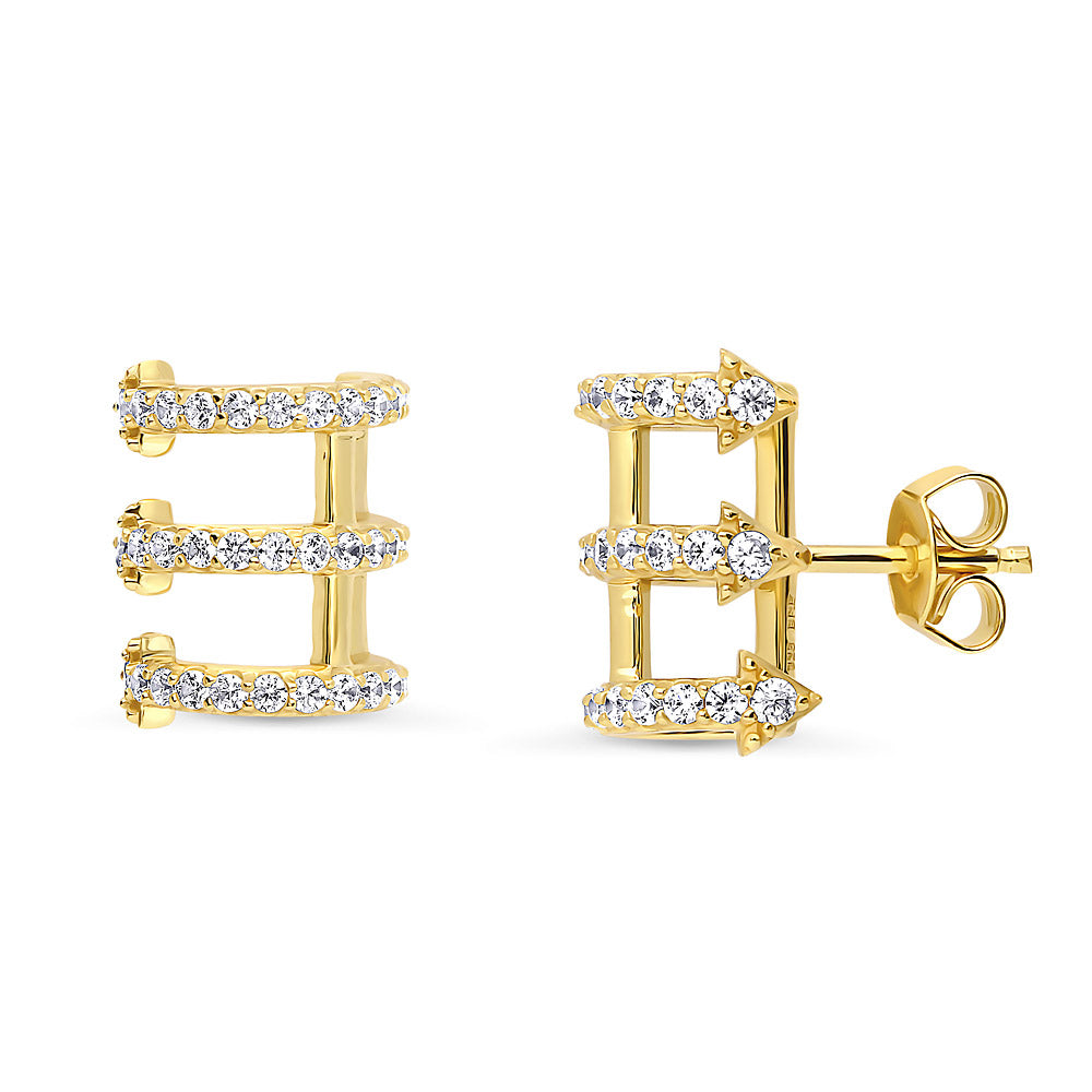 Bar CZ Stud Earrings in Gold Flashed Sterling Silver, 1 of 6