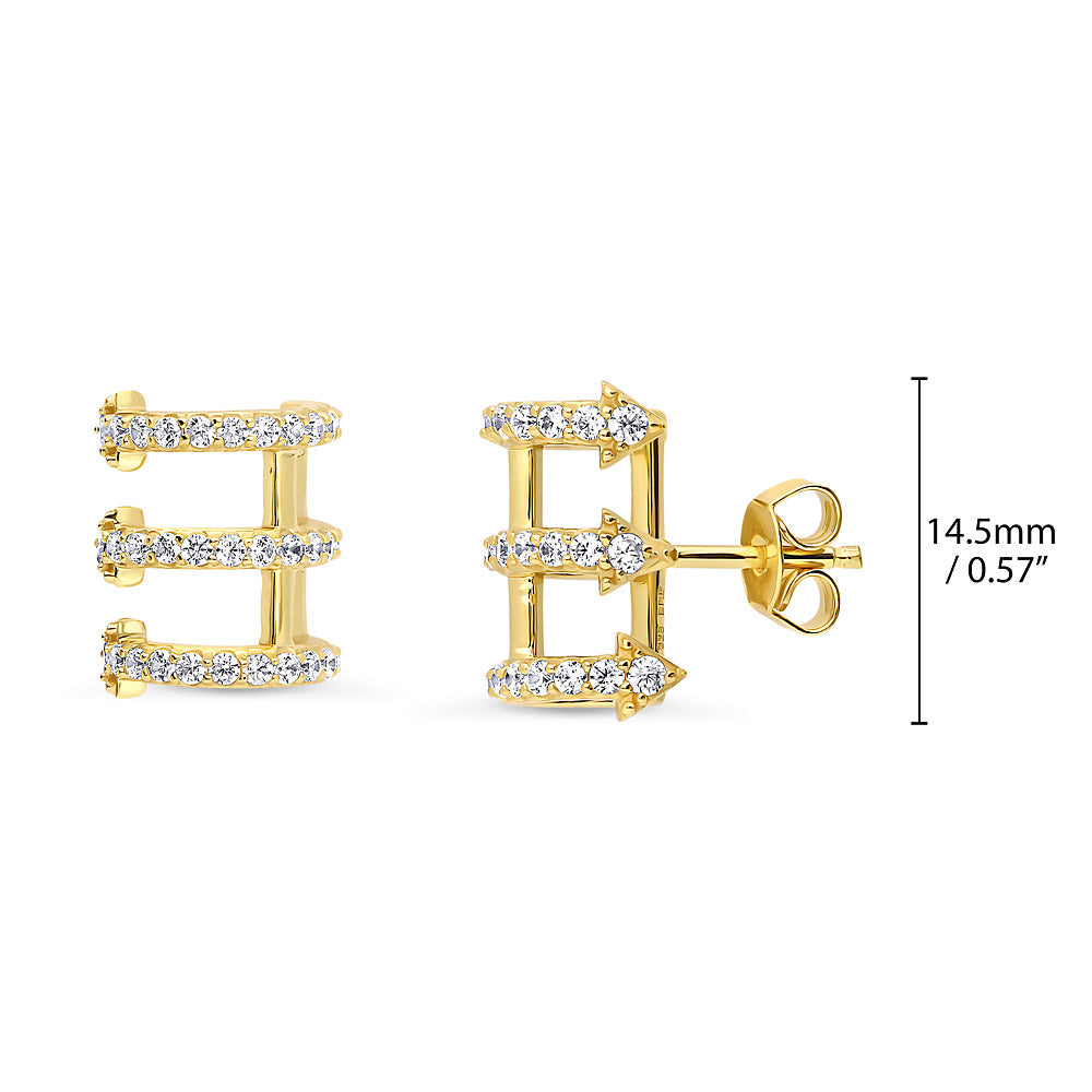 Front view of Bar CZ Stud Earrings in Gold Flashed Sterling Silver, 4 of 6