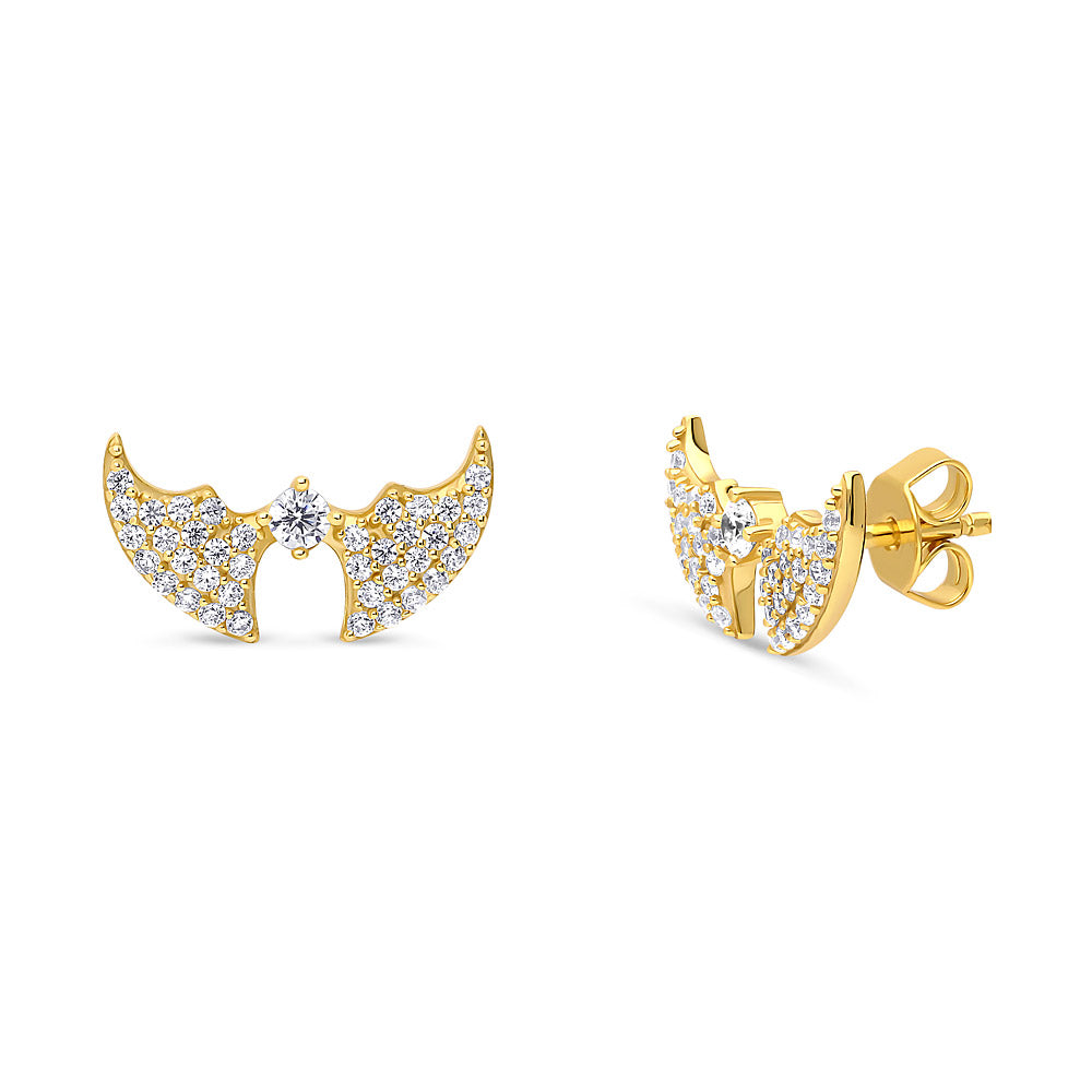 Bat CZ Stud Earrings in Gold Flashed Sterling Silver, 1 of 5