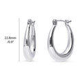 Front view of Oval Medium Hoop Earrings 0.9 inch, Silver-Tone