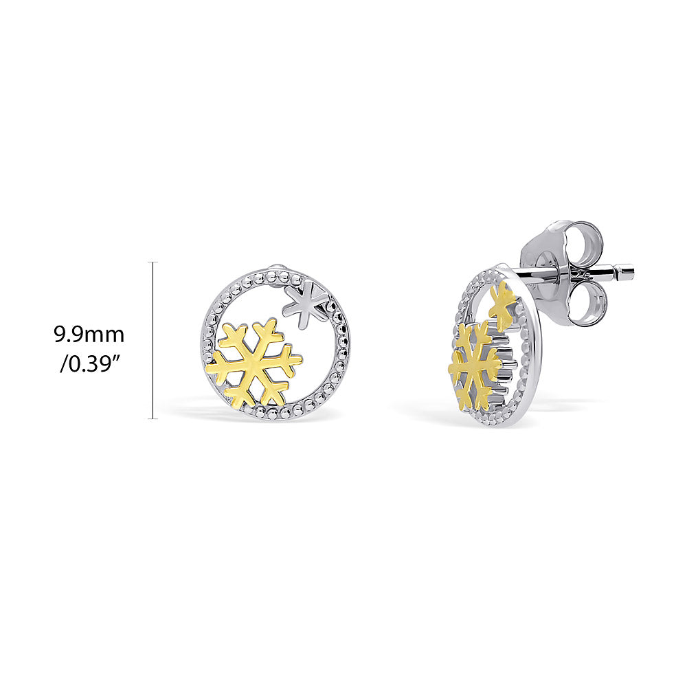 Front view of Snowflake Stud Earrings in Sterling Silver, 2 of 3