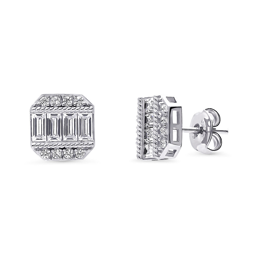 Art Deco CZ Stud Earrings in Sterling Silver, 1 of 3