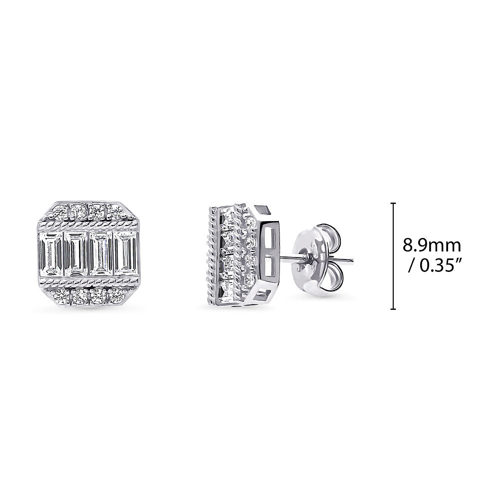 Front view of Art Deco CZ Stud Earrings in Sterling Silver, 2 of 3