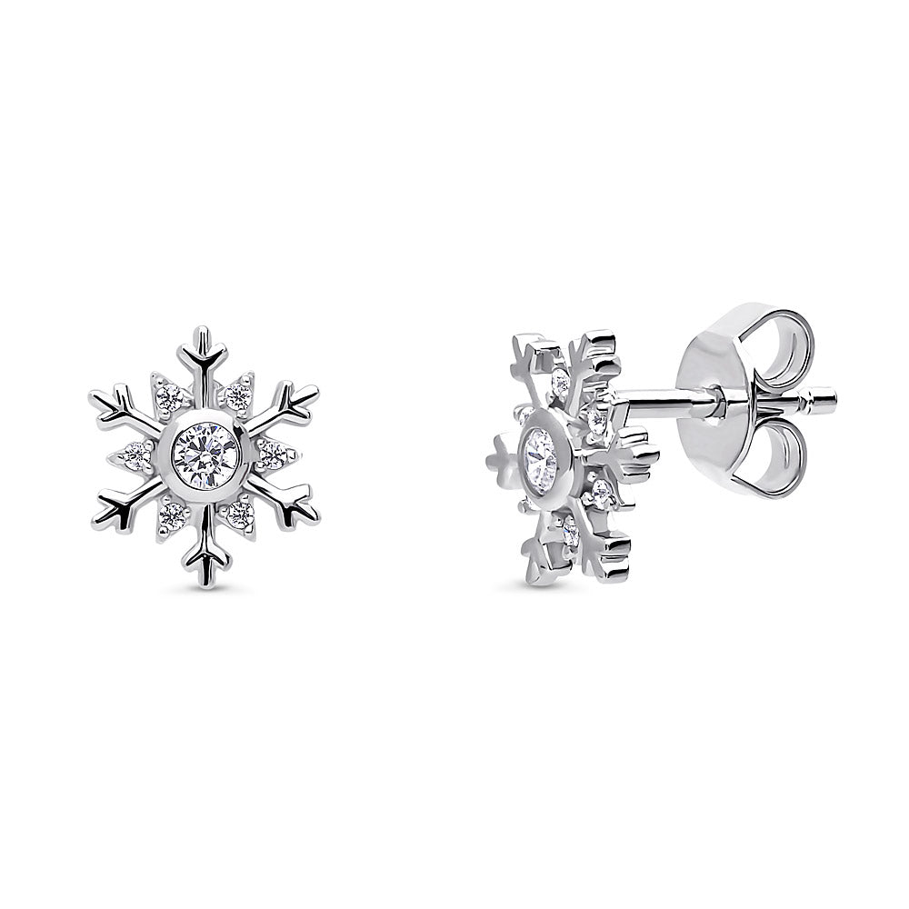 Snowflake CZ Stud Earrings in Sterling Silver, 1 of 4