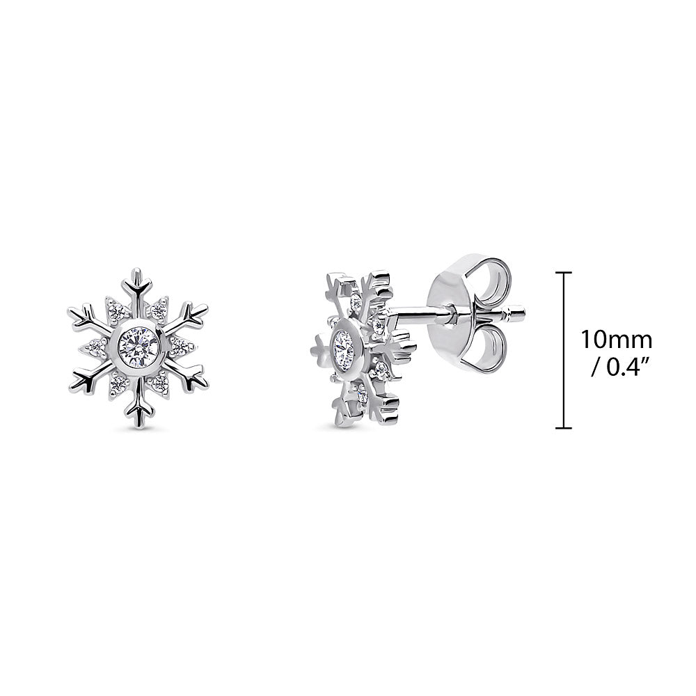 Front view of Snowflake CZ Stud Earrings in Sterling Silver, 3 of 4