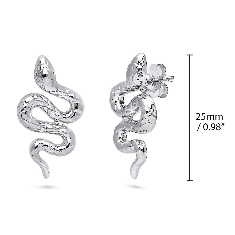 Front view of Snake CZ Necklace and Earrings in Sterling Silver, Rhodium Plated